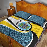 Saint Lucia Modern Tribal Crest Design Quilt Bed Set with Flag Colors and Bold Text Layout - Wonder Print Shop