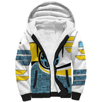 Saint Lucia Modern Tribal Crest Design Sherpa Hoodie with Flag Colors and Bold Text Layout - Wonder Print Shop
