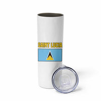 Saint Lucia Modern Tribal Crest Design Skinny Tumbler with Flag Colors and Bold Text Layout - Wonder Print Shop
