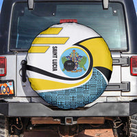 Saint Lucia Modern Tribal Crest Design Spare Tire Cover with Flag Colors and Bold Text Layout - Wonder Print Shop