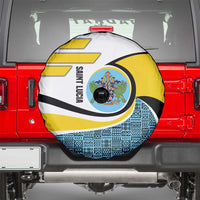 Saint Lucia Modern Tribal Crest Design Spare Tire Cover with Flag Colors and Bold Text Layout - Wonder Print Shop