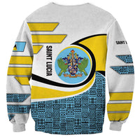 Saint Lucia Modern Tribal Crest Design Sweatshirt with Flag Colors and Bold Text Layout - Wonder Print Shop
