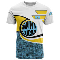 Saint Lucia Modern Tribal Crest Design T Shirt with Flag Colors and Bold Text Layout - Wonder Print Shop