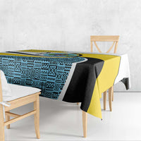 Saint Lucia Modern Tribal Crest Design Tablecloth with Flag Colors and Bold Text Layout - Wonder Print Shop