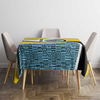 Saint Lucia Modern Tribal Crest Design Tablecloth with Flag Colors and Bold Text Layout - Wonder Print Shop