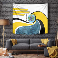 Saint Lucia Modern Tribal Crest Design Tapestry with Flag Colors and Bold Text Layout - Wonder Print Shop