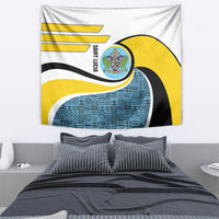Saint Lucia Modern Tribal Crest Design Tapestry with Flag Colors and Bold Text Layout - Wonder Print Shop