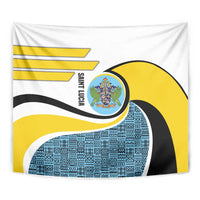 Saint Lucia Modern Tribal Crest Design Tapestry with Flag Colors and Bold Text Layout - Wonder Print Shop