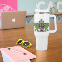 Saint Lucia Modern Tribal Crest Design Tumbler With Handle with Flag Colors and Bold Text Layout - Wonder Print Shop