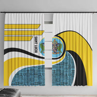 Saint Lucia Modern Tribal Crest Design Window Curtain with Flag Colors and Bold Text Layout - Wonder Print Shop