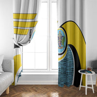 Saint Lucia Modern Tribal Crest Design Window Curtain with Flag Colors and Bold Text Layout - Wonder Print Shop