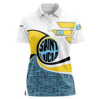 Saint Lucia Modern Tribal Crest Design Women Polo Shirt with Flag Colors and Bold Text Layout - Wonder Print Shop