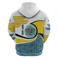 Saint Lucia Modern Tribal Crest Design Zip Hoodie with Flag Colors and Bold Text Layout - Wonder Print Shop