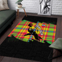 Saint Lucia Parrot Area Rug with Madras Pattern and Cultural Black Motif Design - Wonder Print Shop