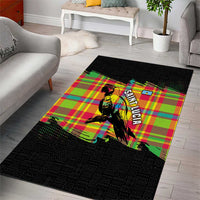 Saint Lucia Parrot Area Rug with Madras Pattern and Cultural Black Motif Design - Wonder Print Shop