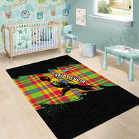 Saint Lucia Parrot Area Rug with Madras Pattern and Cultural Black Motif Design - Wonder Print Shop