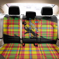Saint Lucia Parrot Back Car Seat Cover with Madras Pattern and Cultural Black Motif Design - Wonder Print Shop