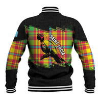Saint Lucia Parrot Baseball Jacket with Madras Pattern and Cultural Black Motif Design - Wonder Print Shop