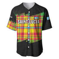 Saint Lucia Parrot Baseball Jersey with Madras Pattern and Cultural Black Motif Design - Wonder Print Shop