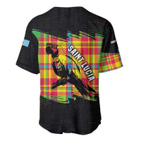 Saint Lucia Parrot Baseball Jersey with Madras Pattern and Cultural Black Motif Design - Wonder Print Shop