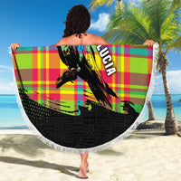 Saint Lucia Parrot Beach Blanket with Madras Pattern and Cultural Black Motif Design - Wonder Print Shop