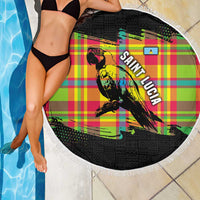 Saint Lucia Parrot Beach Blanket with Madras Pattern and Cultural Black Motif Design - Wonder Print Shop
