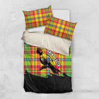 Saint Lucia Parrot Bedding Set with Madras Pattern and Cultural Black Motif Design - Wonder Print Shop