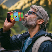 Saint Lucia Parrot 4 in 1 Can Cooler Tumbler with Madras Pattern and Cultural Black Motif Design - Wonder Print Shop