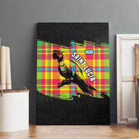 Saint Lucia Parrot Canvas Wall Art with Madras Pattern and Cultural Black Motif Design - Wonder Print Shop