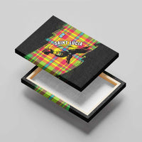 Saint Lucia Parrot Canvas Wall Art with Madras Pattern and Cultural Black Motif Design - Wonder Print Shop