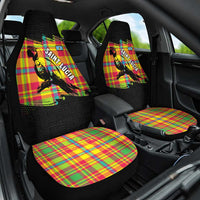 Saint Lucia Parrot Car Seat Cover with Madras Pattern and Cultural Black Motif Design - Wonder Print Shop