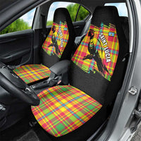 Saint Lucia Parrot Car Seat Cover with Madras Pattern and Cultural Black Motif Design - Wonder Print Shop