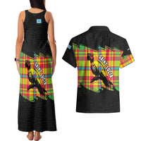 Saint Lucia Parrot Couples Matching Tank Maxi Dress and Hawaiian Shirt with Madras Pattern and Cultural Black Motif Design - Wonder Print Shop