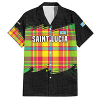 Saint Lucia Parrot Family Matching Off The Shoulder Long Sleeve Dress and Hawaiian Shirt with Madras Pattern and Cultural Black Motif Design - Wonder Print Shop