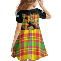 Saint Lucia Parrot Family Matching Off Shoulder Maxi Dress and Hawaiian Shirt with Madras Pattern and Cultural Black Motif Design - Wonder Print Shop