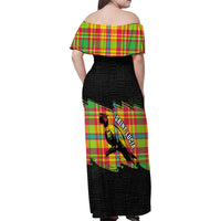 Saint Lucia Parrot Family Matching Off Shoulder Maxi Dress and Hawaiian Shirt with Madras Pattern and Cultural Black Motif Design - Wonder Print Shop