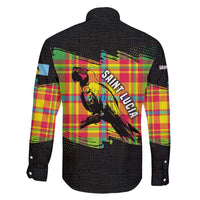 Saint Lucia Parrot Family Matching Tank Maxi Dress and Hawaiian Shirt with Madras Pattern and Cultural Black Motif Design - Wonder Print Shop