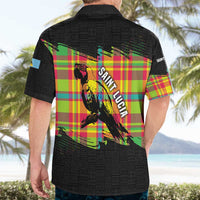 Saint Lucia Parrot Hawaiian Shirt with Madras Pattern and Cultural Black Motif Design - Wonder Print Shop