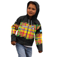 Saint Lucia Parrot Kid Hoodie with Madras Pattern and Cultural Black Motif Design - Wonder Print Shop