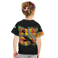 Saint Lucia Parrot Kid T Shirt with Madras Pattern and Cultural Black Motif Design - Wonder Print Shop