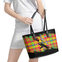 Saint Lucia Parrot Leather Tote Bag with Madras Pattern and Cultural Black Motif Design - Wonder Print Shop