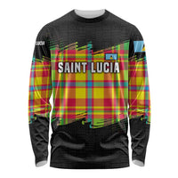 Saint Lucia Parrot Long Sleeve Shirt with Madras Pattern and Cultural Black Motif Design - Wonder Print Shop