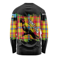 Saint Lucia Parrot Long Sleeve Shirt with Madras Pattern and Cultural Black Motif Design - Wonder Print Shop