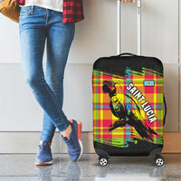 Saint Lucia Parrot Luggage Cover with Madras Pattern and Cultural Black Motif Design - Wonder Print Shop