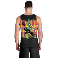 Saint Lucia Parrot Men Tank Top with Madras Pattern and Cultural Black Motif Design - Wonder Print Shop