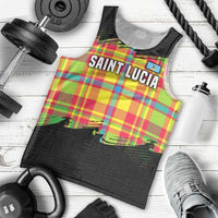 Saint Lucia Parrot Men Tank Top with Madras Pattern and Cultural Black Motif Design - Wonder Print Shop