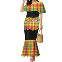 Saint Lucia Parrot Mermaid Dress with Madras Pattern and Cultural Black Motif Design - Wonder Print Shop