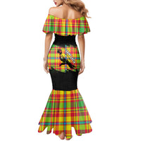 Saint Lucia Parrot Mermaid Dress with Madras Pattern and Cultural Black Motif Design - Wonder Print Shop