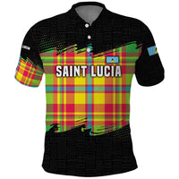 Saint Lucia Parrot Polo Shirt with Madras Pattern and Cultural Black Motif Design - Wonder Print Shop