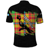 Saint Lucia Parrot Polo Shirt with Madras Pattern and Cultural Black Motif Design - Wonder Print Shop
